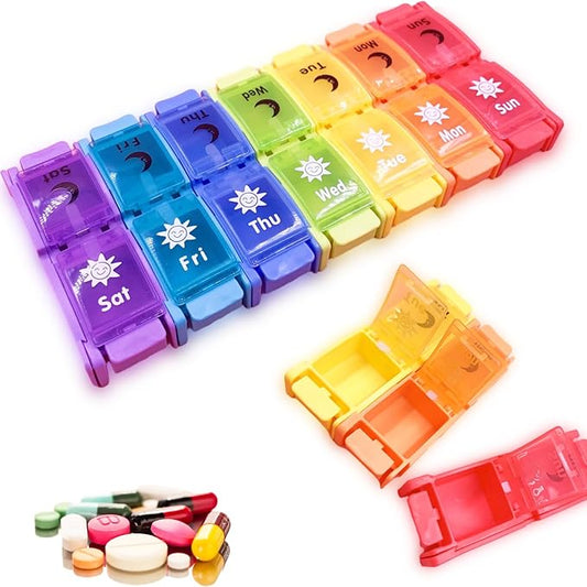 AM PM Pill Organizer 2 Times a Day, 7 Removable Daily Pill Cases with Color-Matched Lids & Base, Permanent Printed Day Labels, Large Capacity for Capsules, Fish Oil & Vitamins, BPA-Free