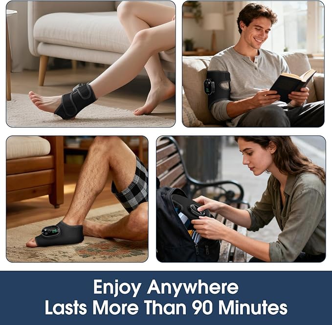 Foot Massager for Neuropathy, Ankle Massager for Pain Relief, Heated Ankle Wrap Heating Pad with Massage for Circulation Black