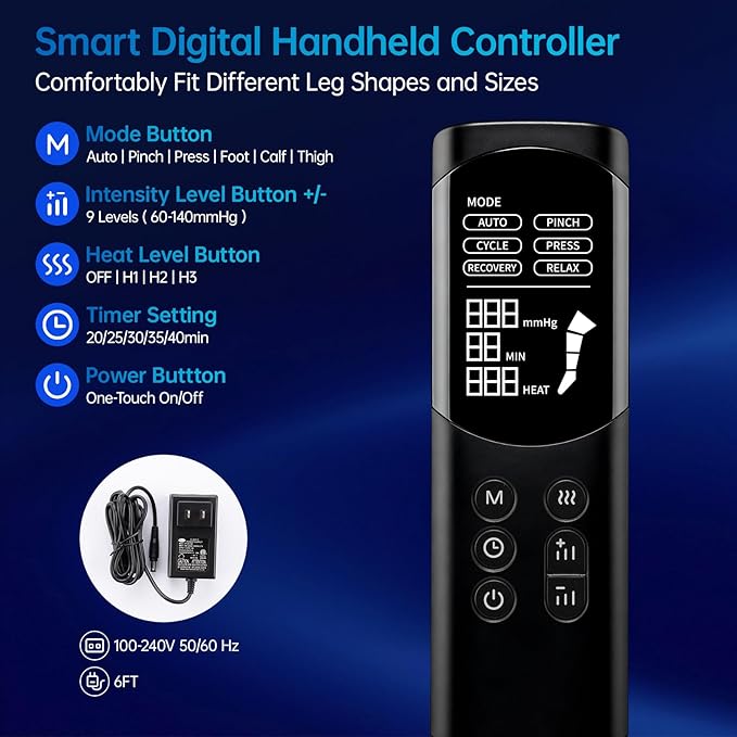 Air Leg Compression Massager Pro with Heat for Circulation and Pain Relief, Leg Recovery Compression System for Fast Recovery of Foot, Calf and Thigh, Relieve Edema, Reduce Muscle Fatigue