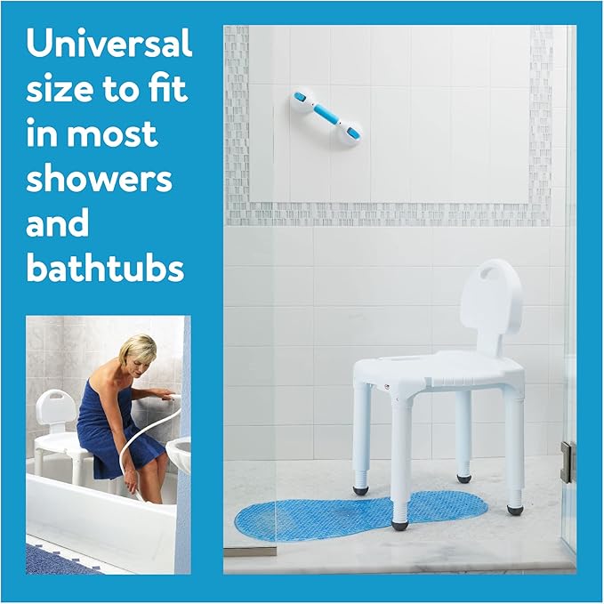 Carex Bath Seat And Shower Chair with Backrest for Seniors, Bath Chair For Elderly, Disabled, Handicap, and Injured Persons, Supports Up To 400lbs, Shower Seat For Inside Shower, Made in USA