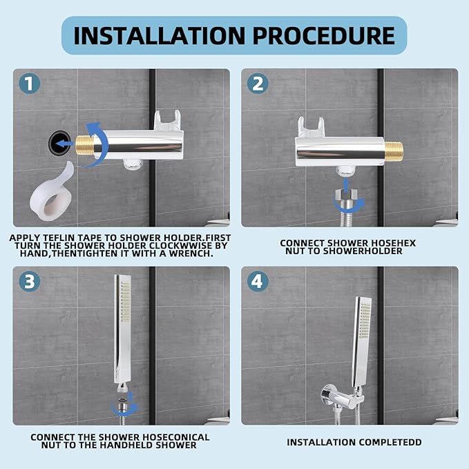 Solid Brass Handheld Shower Head Arc Design High Pressure Polished Chrome Hand Shower Wand with Adjustable Supply Elbow Wall Connector Shower Holder and 59″ Stainless Steel Hose Set