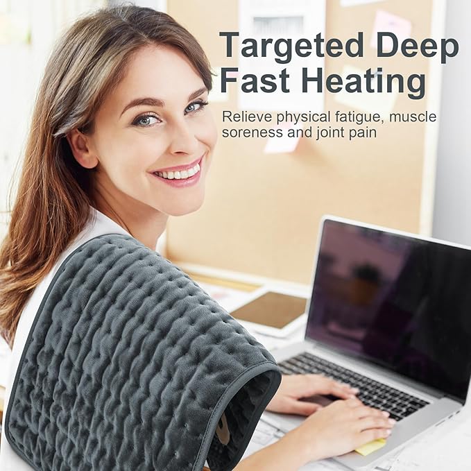 Heating Pad for Back, Electric Heating Pads for Cramps/Abdomen/Waist/Shoulder with 6 Heat Settings and Auto-Off, Moist/Dry Heat pad, Mothers Day Gifts for Mom Women Wife Grandma, 12" x 24"(Dark Gray)