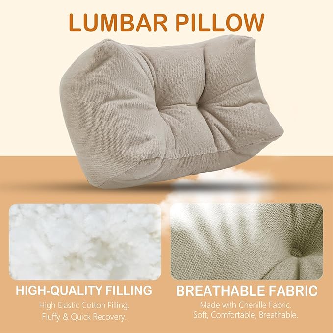 Lumbar Support Pillow Small Lower Back Pillow for Office Chair, Car Seat, and Desk Chair Ergonomic High-Elasticity Cushion for Pain Relief and Comfort on Sofa, Bed, or Travel (White)