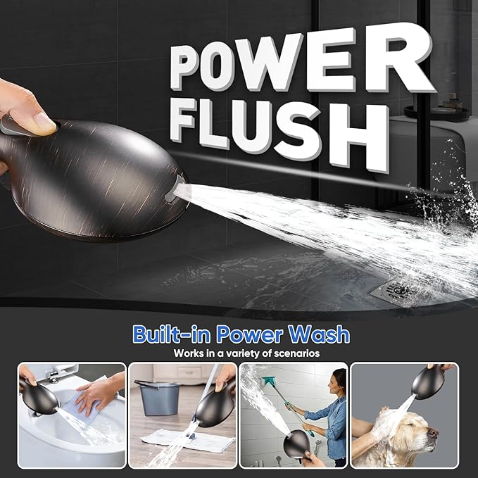 Cobbe High Pressure Shower Head with Built-in Pause Button, 9-Function Detachable Showerhead with Handheld Brass Swivel Bracket & Stainless Steel Hose, Water Saving 1-Click Stop, Oil Rubbed Bronze