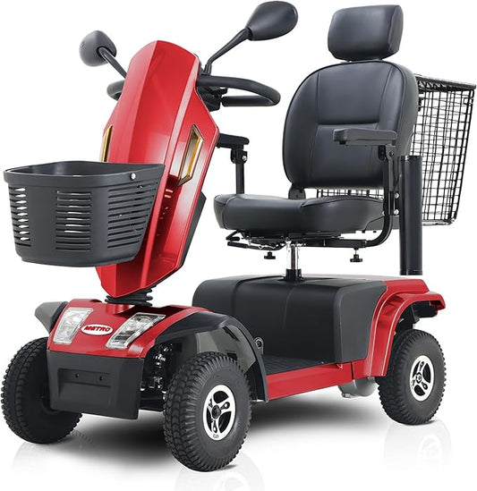 Metro Mobility Powered Mobility Scooters, 4 Wheel Mobility Scooters for Adults, 350 lbs Capacity Folding Mobility Scooter, 25 Miles Long Travel Range Scooter for Seniors Red