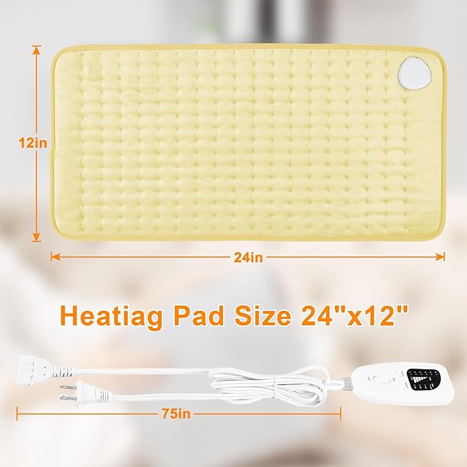 Deepsoon Heating Pad,Electric Heating Pads for Back,Neck,Moist Heating Pad for Abdomen Shoulder Knee Legs,Dry/Moist Heat&Auto Shut Off,Mother's Day Birthday for Men and Women,Light Yellow,24x12 Inch