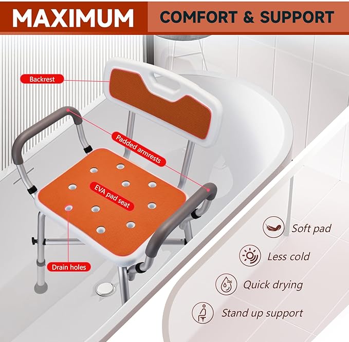 Shower Chair for Inside Shower, 600 lbs Heavy Duty Shower Chair for Elderly and Disabled, Height Adjustable Shower Chair with Arms and Back, Bath Chairs for Seniors, Adults, Handicap