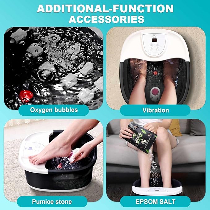 ECARBME Foot Spa Bath Massager with Heat, Foot Bath with 22 Massage Rollers, Temperature Control, Jets, Bubbles, Epsom Salt and Vibration, Pedicure Foot Spa for Relaxation - Black