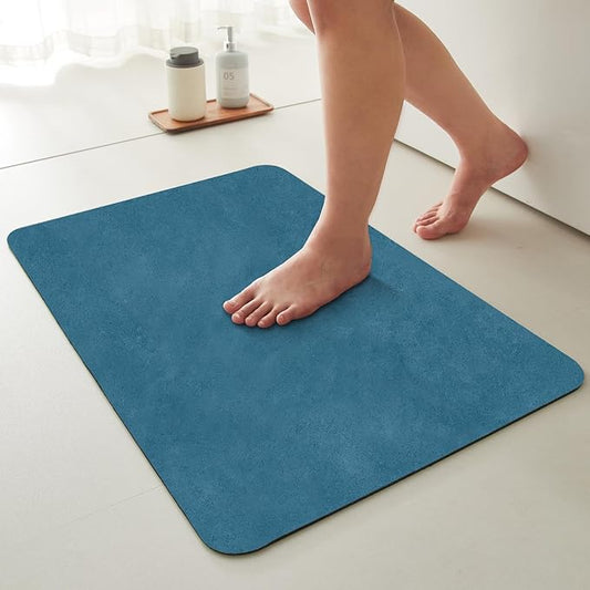 TYUU Bath Mat, Bathroom Rugs Non Slip Washable Thin Absorbent Quick Dry Bath Mat Fits Under Door Bathroom Floor Mat Perfect for Bath, Shower, or Sink 20"x48" Denim Blue
