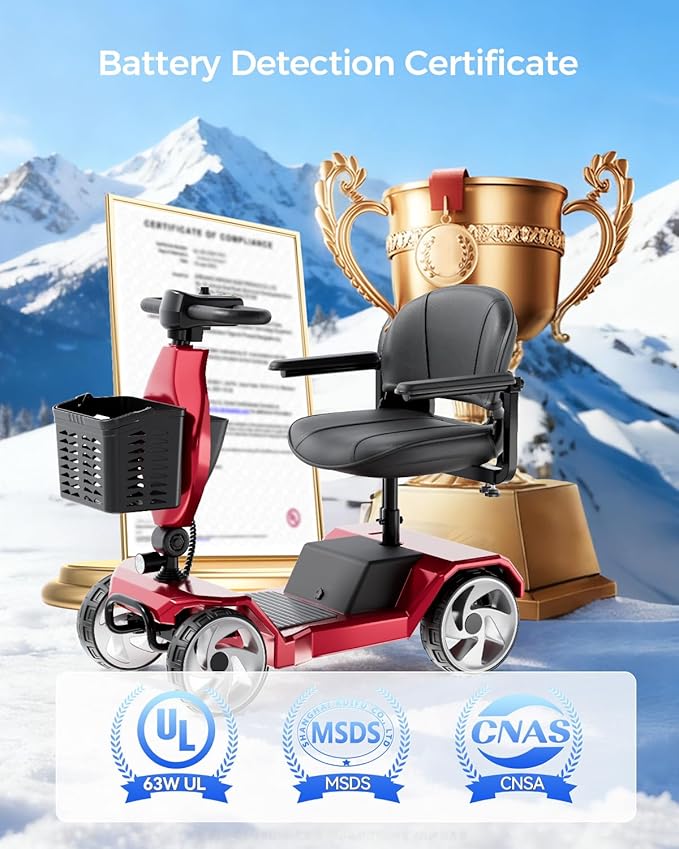 Foldable Mobility Scooters for Seniors, 4 Wheel Lightweight Mobility Scooters for Adults, Powered Electric Wheelchair, Mobility Scooter with Seat, Folding Travel Motorized Scooter - Red