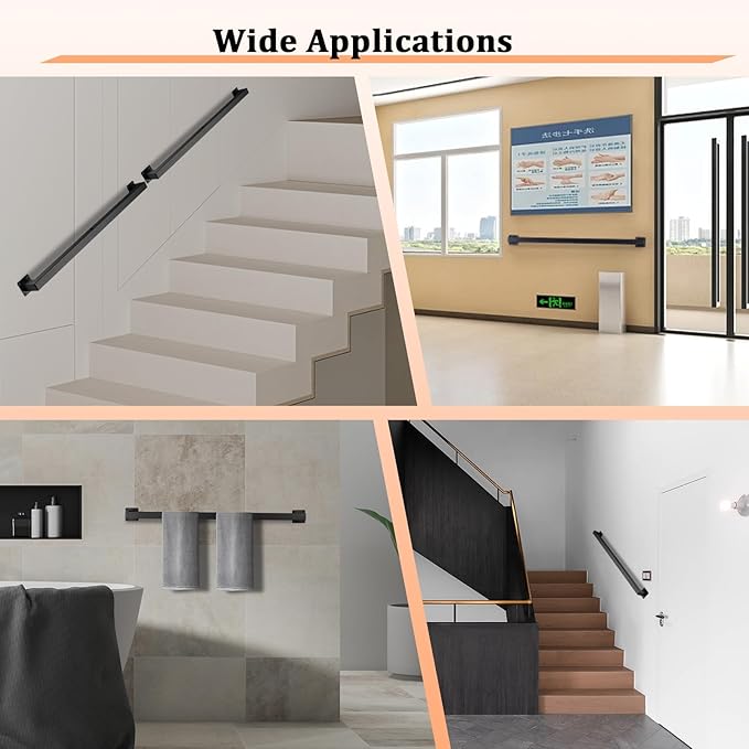 Stair Railing Metal Hand Rails for Indoor Stairs Wall Mount Staircase Handrails 1.25" Pipe Stair Handrail for Steps Black Iron Stairway Railing for Outdoor & Indoor Stairs -48inch