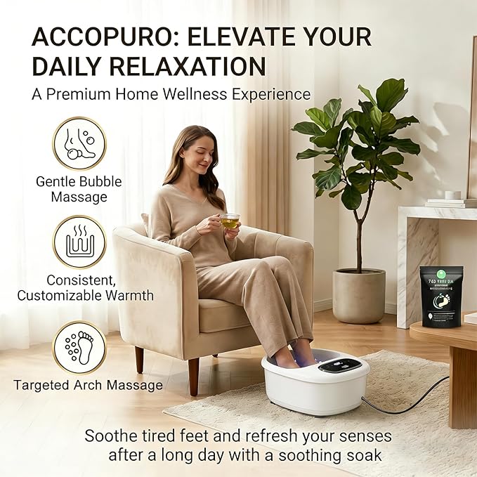 Foot Spa Bath Massager with Heat & Bubbles, Foot Soaking Tub with UV Ozone Refresh & Adjustable Temperature, Manual Rollers, Feet Soaker Gift Set with Bath Salts for Parents & Couples (White)