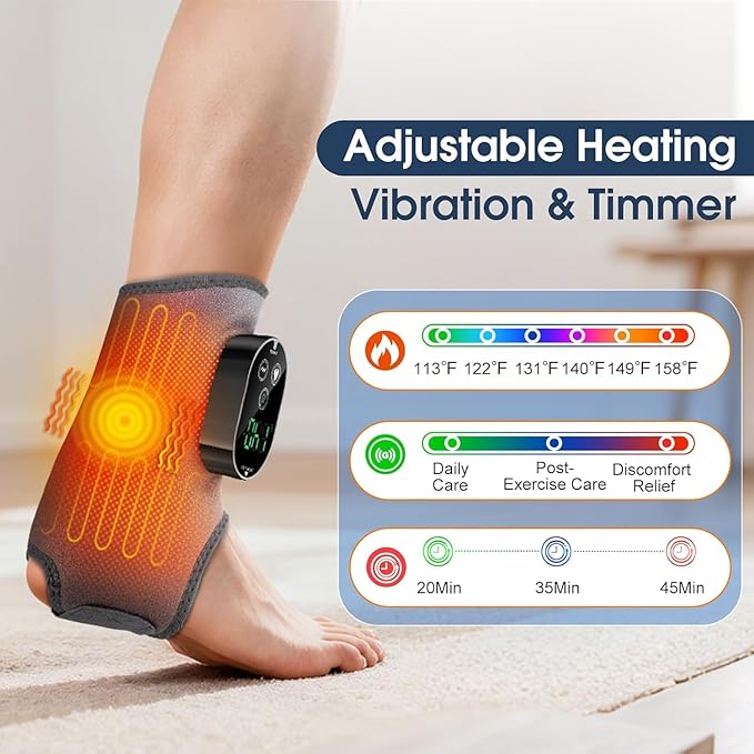 Cordless Foot & Ankle Massager with Heating Pad - 3 Massage & 6 Heat Modes for Pain Relief, Neuropathy, Plantar Fasciitis & Improved Circulation, Rechargeable, Gray