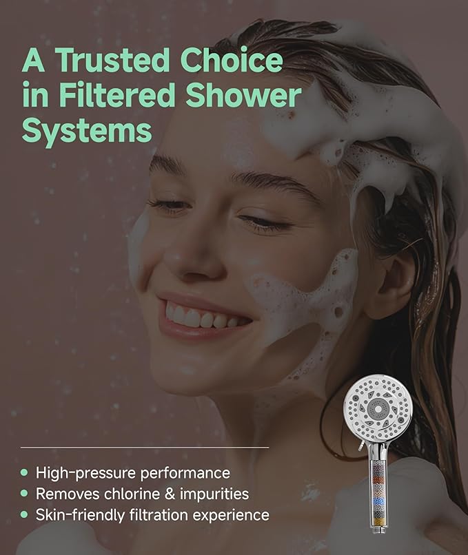 SunCleanse Filtered Shower Head with Handheld,9-Spray Setting High Pressure Detachable Shower Head with 4 Filters for Hard Water - Filter Chlorine, Improve Skin and Hair Texture(4 Filters, Chrome)
