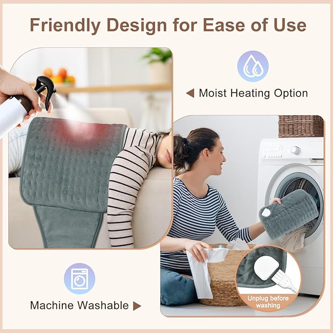 IGXHAVIZ Heating Pad for Back Pain Relief, Electric Heating Pad for Period Cramps Neck Shoulders with Belt, 4 Timer 6 Heat Setting & Auto Shut Off, 12"x24"+20" Large Moist Heat Pad for Mom,Dad