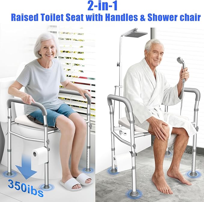 Toilet Seat Risers for Seniors, FSA and HSA Eligible Raised Toilet Seat with Handles, 8-Level Height and 3-Level Width Adjustment, Fits Most Body Sizes and Toilets, for Elderly, Pregnant, and Disabled