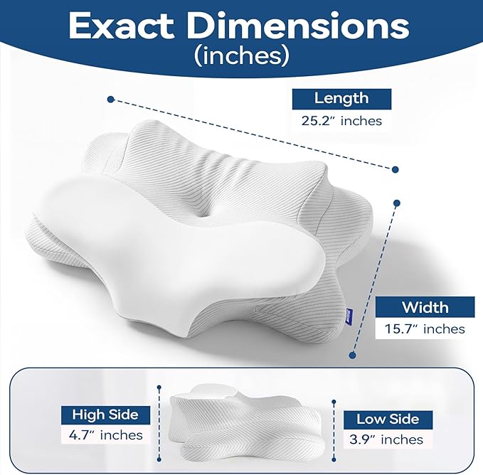 Cervical Neck Pillow - Memory Foam Pillow for Pain Relief Sleeping, Ergonomic Neck Support Contour Pillows for Side Back Stomach Sleepers,Orthopedic Breathable Pillowcase (Ivory)