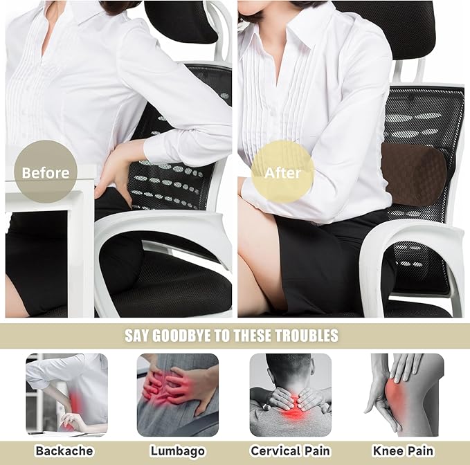 Lumbar Roll Pillow for Lower Back, Lumbar Support Foam Roll Cushion with Pillowcase and Upgraded Strap for Office, Chair, Car, Seat Pain Relief & Improving Posture (Dark Brown, Long-15 * 4.3'')