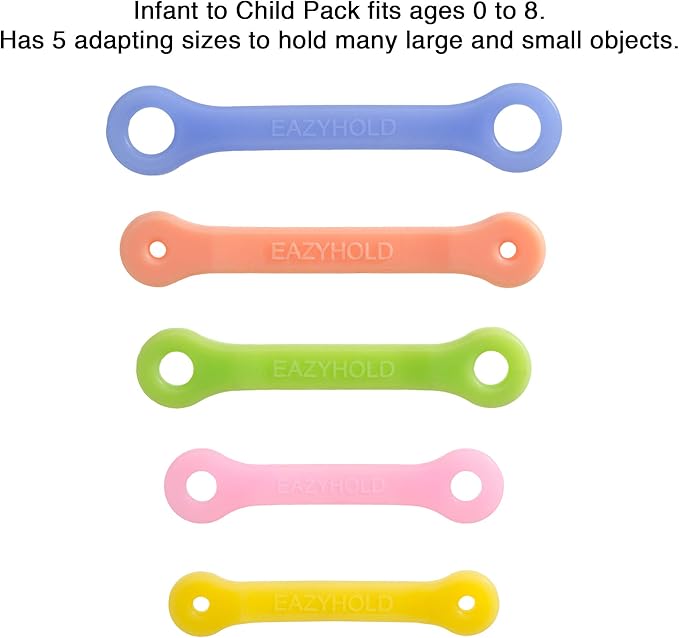 EazyHold Silicone Adaptive Aid Universal Cuff for Limited Hand Mobility, Cerebral Palsy, Stroke, Pediatric Therapy, Eating Utensil Holder, Self Feeding Silverware (Infant to Child - 5 Pack)