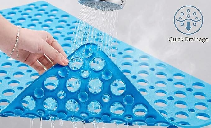 Nonslip Bath Tub Shower Mat with Suction Cups, Extra Soft TPE Bath Mat for Kids, Bathtub Bathroom Mats, Machine Washable, Smooth/Non-Textured Tubs Only, 35L x 16W Inch(Lake Blue)