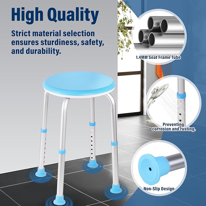 Shower Chair Shower Seat for Inside,Bath Chair for Elderly and Disabled,Tool-Free Assembly, Adjustable Height (13.75"-20.5"), 360° Swivel, Anti-Slip Feet - Supports 350lbs