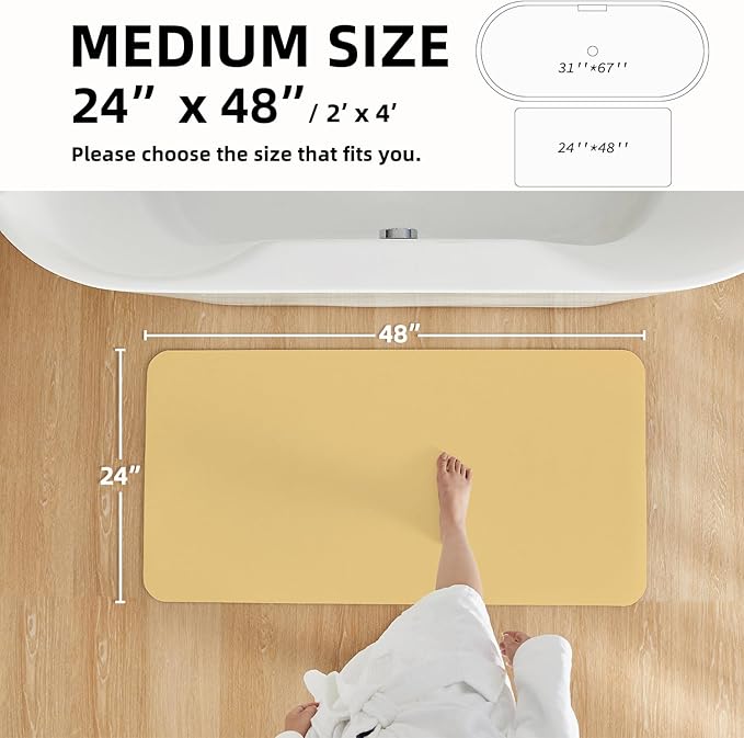 TYUU Bathroom Mat Quick Dry, Bathroom Rugs Non Slip Washable Thin Absorbent Bath Mat Fits Under Door Bathroom Floor Mat Perfect for Bath, Shower, or Sink 24"x48" Light Yellow