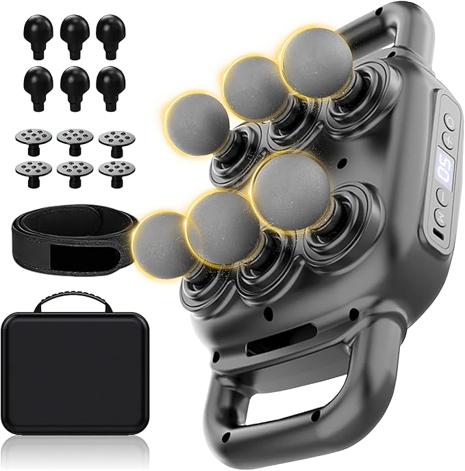 UFFAE Six Head Massage Gun, 50 Intensity Levels & 9 Massage Modes, Equipped with 3 Different Massage Heads, Massage Gun with Adjustable Belt Ideal Gifts for Women, Men, Mom, and Dad