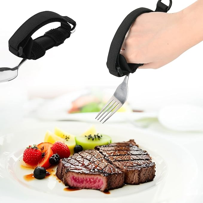 haozaikeji Adaptive Utensil Holder Adjustable Universal Cuff Utensil Cuff Strap Assistive Hand Grip Holder for Tremors Arthritis Parkinson Elderly Disabled Weak Grip