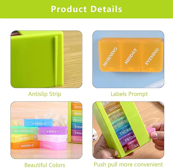 Pill Box 3 Times a Day Daily Pocket Pill Container Portable Travel Weekly Pill Organizer Stackable Pill Case for Vitamin, Fish Oils, Medication, Supplement