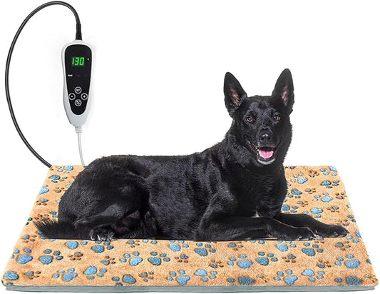GOLOPET Large Dog Heating Pad 36×24 in for Dogs Smart Thermostat,Whelping Box for Dogs Metal Tube Waterproof Shell with Plush Cotton Cover Puppy Whelping Supplies -Apricot