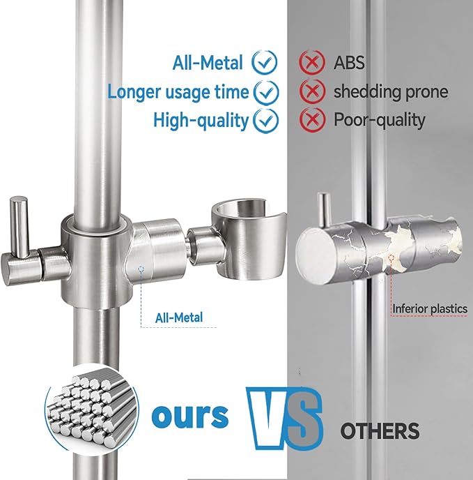Shower Slide Bar Adjustable Handheld Shower Head Holder Wall Mount - 30inch All-Metal Shower Head Slide Bar Compatible with Bathroom Drill Free Glue Installation - Brushed
