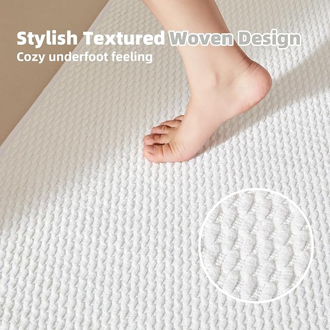 TYUU Bathroom Runner Rugs, Long Bath Mat Runner Washable Thin Quick Dry Low Pile Bathroom Runner Rugs Non Slip, White 16"x60"