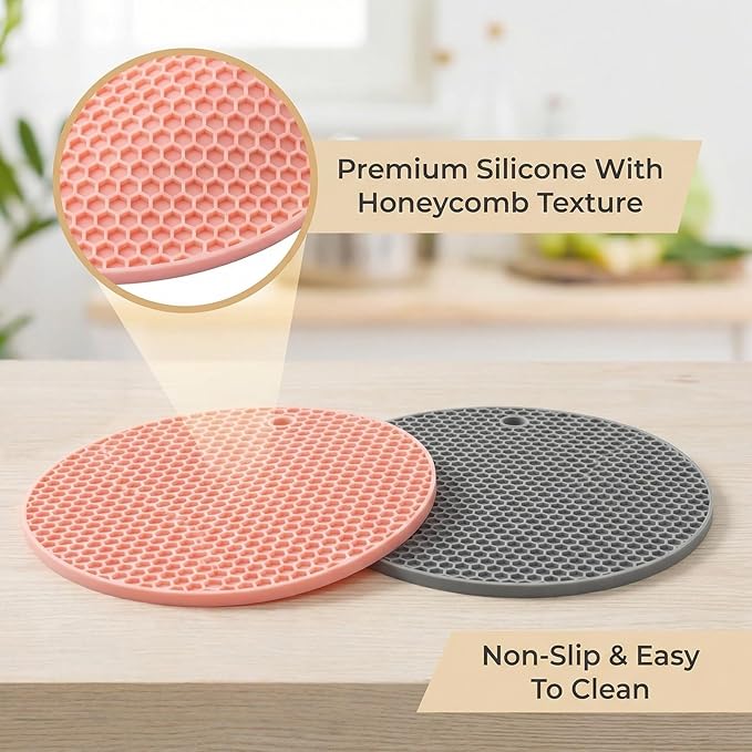 4-Pack Silicone Jar Opener Pads, 2 Gray & 2 Pink Non-Slip Grippers for Seniors, Easy Open Tight Lids, Versatile Hot Pad Mat for Kitchen Counter and Hot Dishes (17.5cm Diameter)