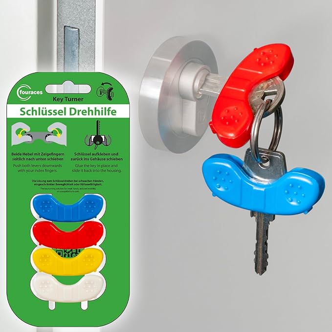 Key Turner Aid with Ergonomic Handle – 4 Pack, Large Easy-Grip Surface, Added Leverage to Turn the Key with Low Hand Strength, Arthritis Daily-Living Support, Disability Assistive Device