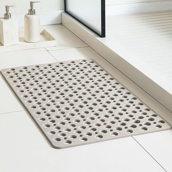 Casa and Beyond Shower Mat, Secure Shower Mats Easy to Clean, Showers Mat with Suction Cup, Washable Non-Slip Bathtub Mats for Inside Showers (Khaki, 35.4" x 23.6")