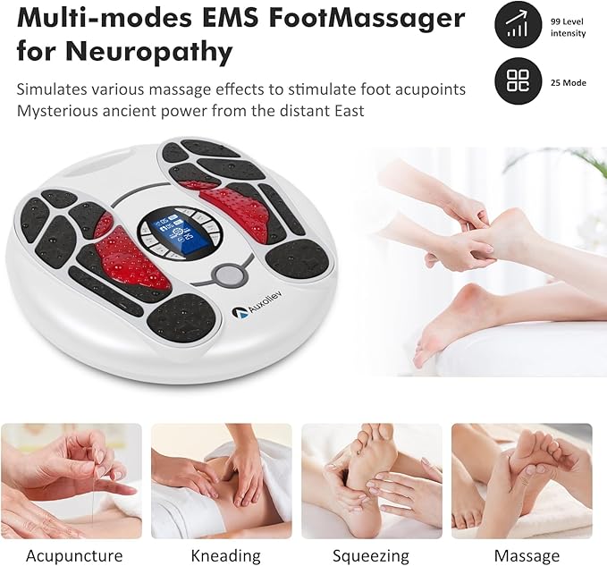 EMS Foot Massager for Neuropathy : FSA Eligible Electric Foot Massager for Circulation and Pain Relief,Hsa Plantar Fasciitis,25 Modes 99 Intensities,4 TENS Unit Muscle Stimulator Pads,Gifts for Mom