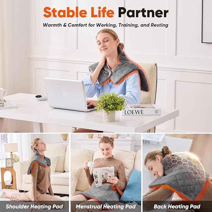 3 lb Weighted Heating Pad for Neck and Shoulders, Mothers Day Gifts for Mom Wife Grandma, Birthday Gifts for Men Women Dad, Instant Electric Heated Blanket with 9 Heat Options 4 Auto-Off Timer, Grey