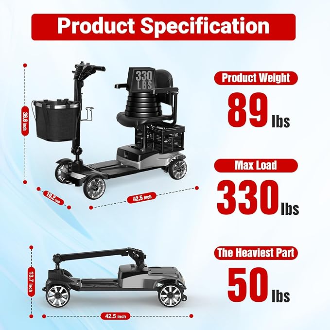 Mobility Scooter for Adults, 4 Wheel Motorized Mobility Scooter w/Dustproof Cover, 350LBS Capacity & Detachable Battery, 15Miles Electric Powered Mobility for Outdoor (Silver, 15 MI)