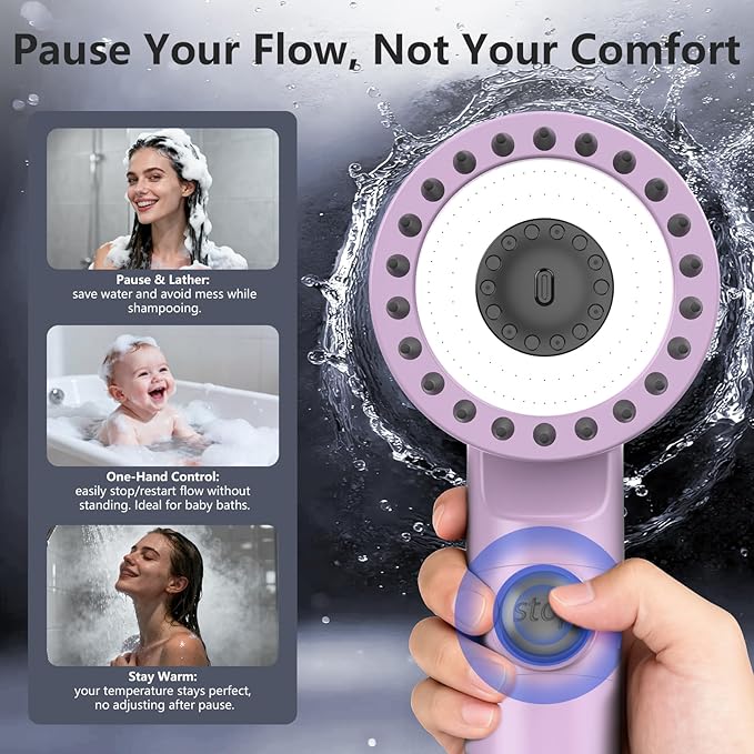 Filtered Shower Head with Handheld, High Pressure Water Flow and Multiple Spray Modes Shower Head with Filter, Power Wash for Hard Water, Showerhead with ON/OFF Switch for Pets Bath (Purple)