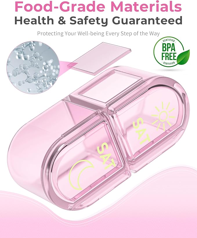 Pillex Pill Organizer 2 Times a Day, AM PM Pill Organizer 7 Day, Weekly Pill Box 2 Twice a Day, Travel Pill Case 7 Days, Medicine Organizer for Medication, Vitamins, Fish Oils, Supplements