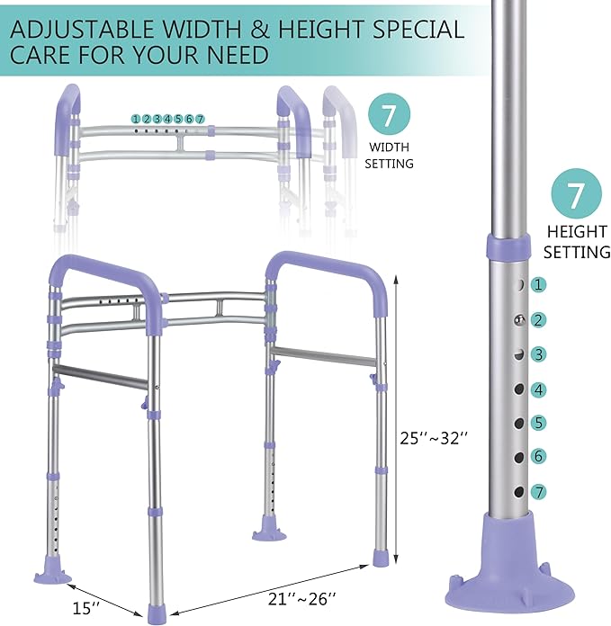 Lianjindun Toilet Safety Rails, Adjustable Toilet Frame for Elderly, Seniors, Handicap & Disabled, Foldable Handicap Toilet Handles Fit Any Toilets（Purple）