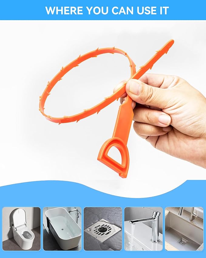 12 Pack Drain Clog Remover - Flexible Drain Snake for Effective Cleaning Hair and Debris in Sink or Bathtub, 19.6-Inch