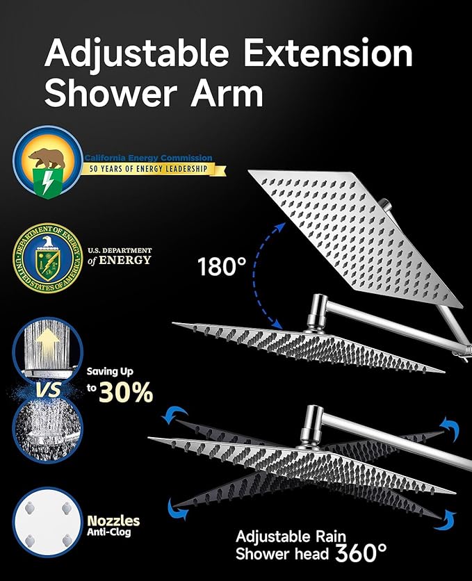 10 inch Rain Shower Head with Handheld Spray Stainless Steel, High Pressure Square Rainfall Showerhead Combo with 6 Handheld Sprayer, Detachable Shower Heads Waterfall Shower for Bathtub