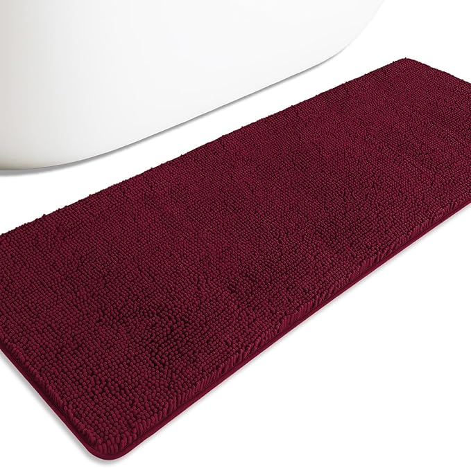 Bathroom Runner Rug 24 x 72 Non Slip – Extra Long Bath Mat | Absorbent and Washable Thick Chenille Runner Rug for Bathroom, Shower, Tub, Sink(Vivid Burgundy)