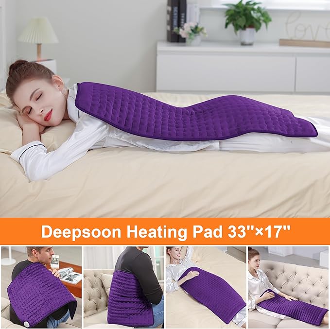 Deepsoon Heating Pad,Electric Heating Pads for Back,Neck,Moist Heating Pad for Abdomen Shoulder Knee Legs,Dry/Moist Heat&Auto Shut Off,Mother's Day Birthday for Men and Women,Dark Purple,33x17 Inch