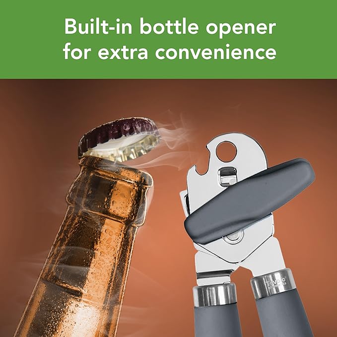 Tovolo Can and Jar Opener Set Manual Handheld Kitchen Tool with Comfort Grip Handles, Easy to Use Stainless Steel Jar and Smooth Edge Can Opener with Built In Bottle Cap Lifter, Charcoal Gray