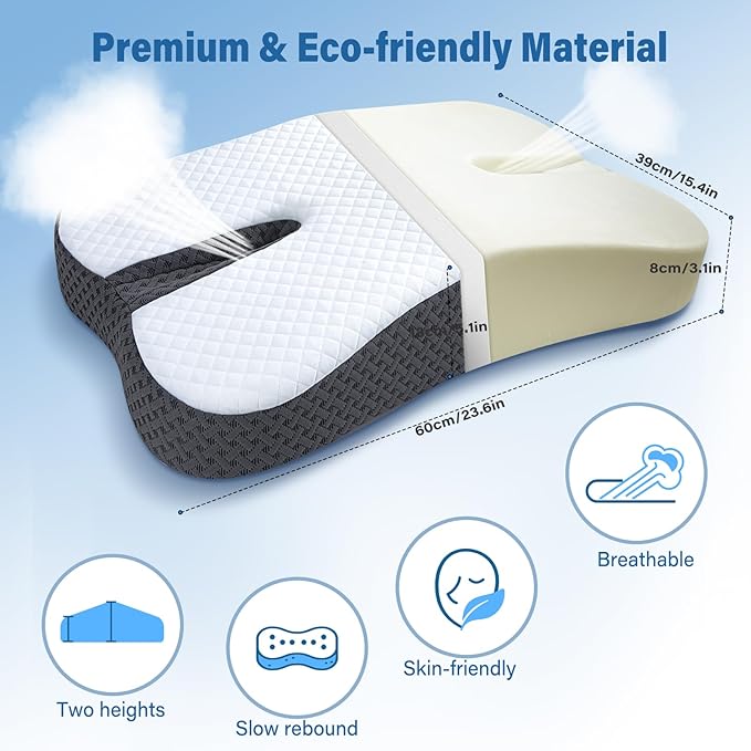 SAHEYER Anti-Snoring Pillow for Side Sleepers, Stop Snore Aid with Memory Foam, Orthopedic Pillow for Sleeper, Snoring Solution and Remedy, Anti-Snore Devices, Grey