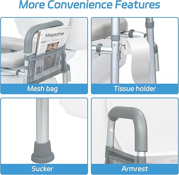 Raised Toilet Seat with Handles, Toilet Seat Risers for Seniors Width and Height Adjustable Raised Toilet Seat with Handles for Elderly