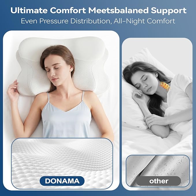 Cervical Neck Pillow - Memory Foam Pillow for Pain Relief Sleeping, Ergonomic Neck Support Contour Pillows for Side Back Stomach Sleepers,Orthopedic Breathable Pillowcase (Ivory)