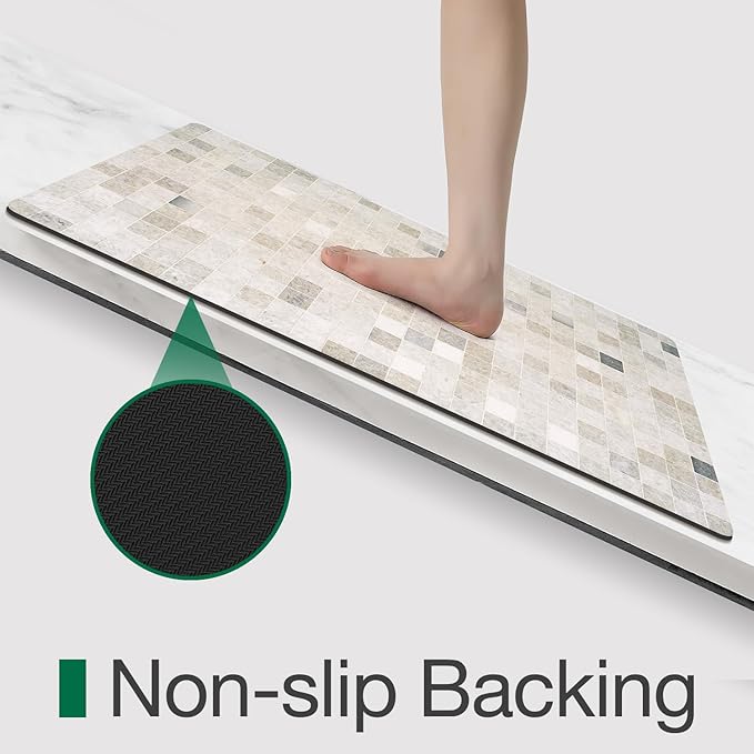 LUMI Ultra Thin Bath Mat, Super Absorbent Quick Dry Bathroom Rugs, Non-Slip Bathroom Mats, Marble Bathmats Fit Under Door, Bathtub, Sink, Shower Room, 17"x30", Beige Checkered